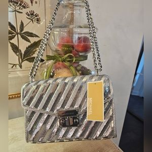 Silver Michael Kors Rose Quilted Medium Flap Crossbody Bag Handbag Sequin Valent